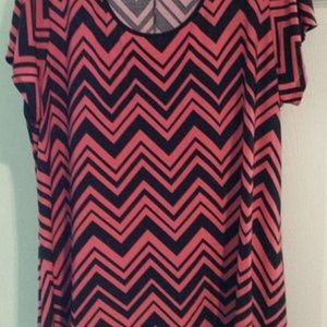 Coral and Black Chevron Top